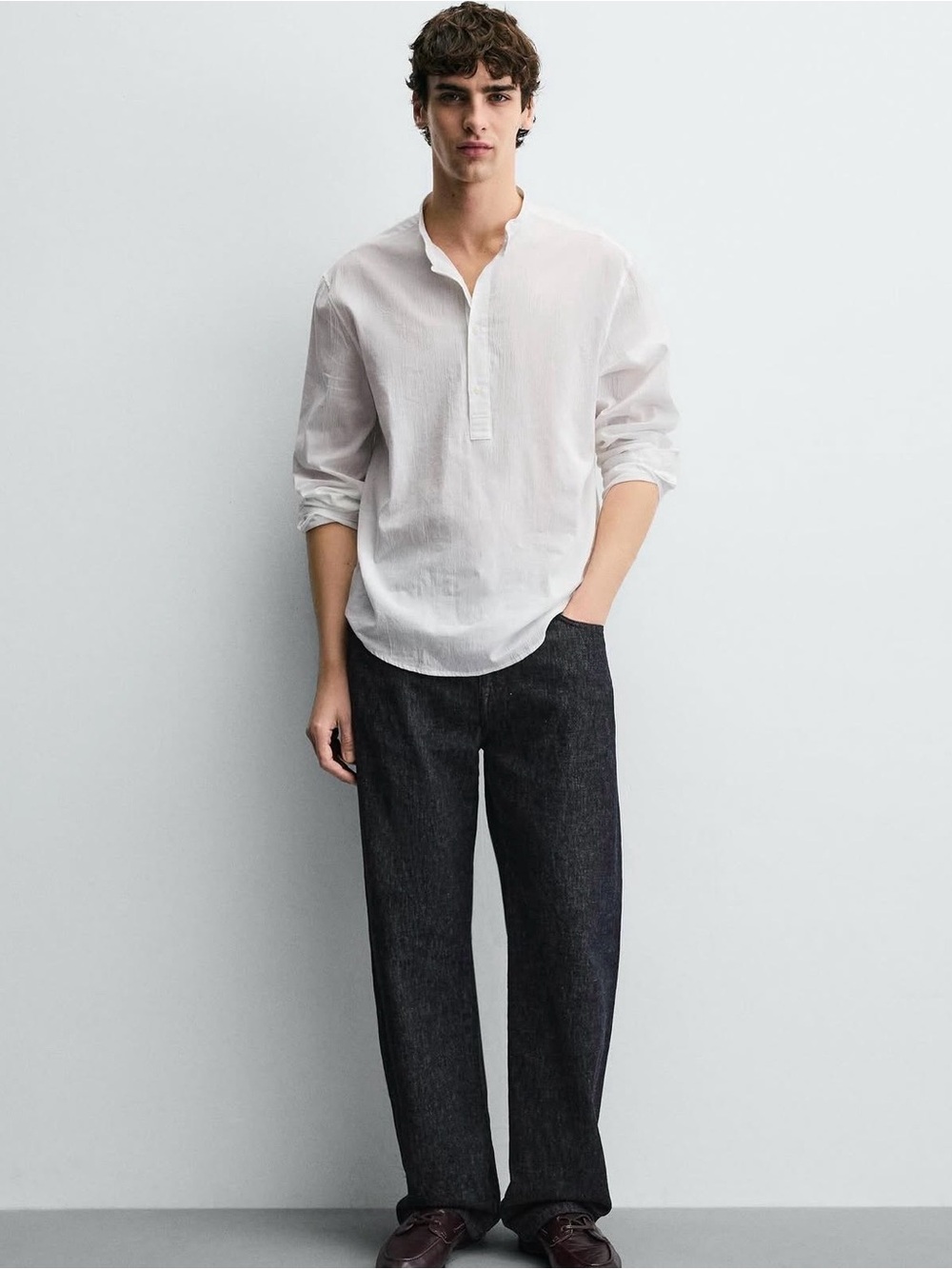 Zara Men’s 100% Cotton Band Collar Shirt